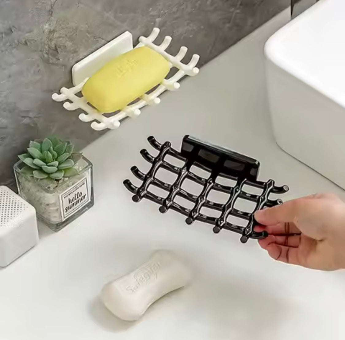 Wall Mounted No-Punch Soap Holder, Grid Soap Dish, Soap Box Sponge Dish, New Soap Dish Rack Hooks Wall Mounted No-Punch Soap Holder, Grid Soap Dish, Soap Box Sponge Dish, New Soap Dish Rack Hooks